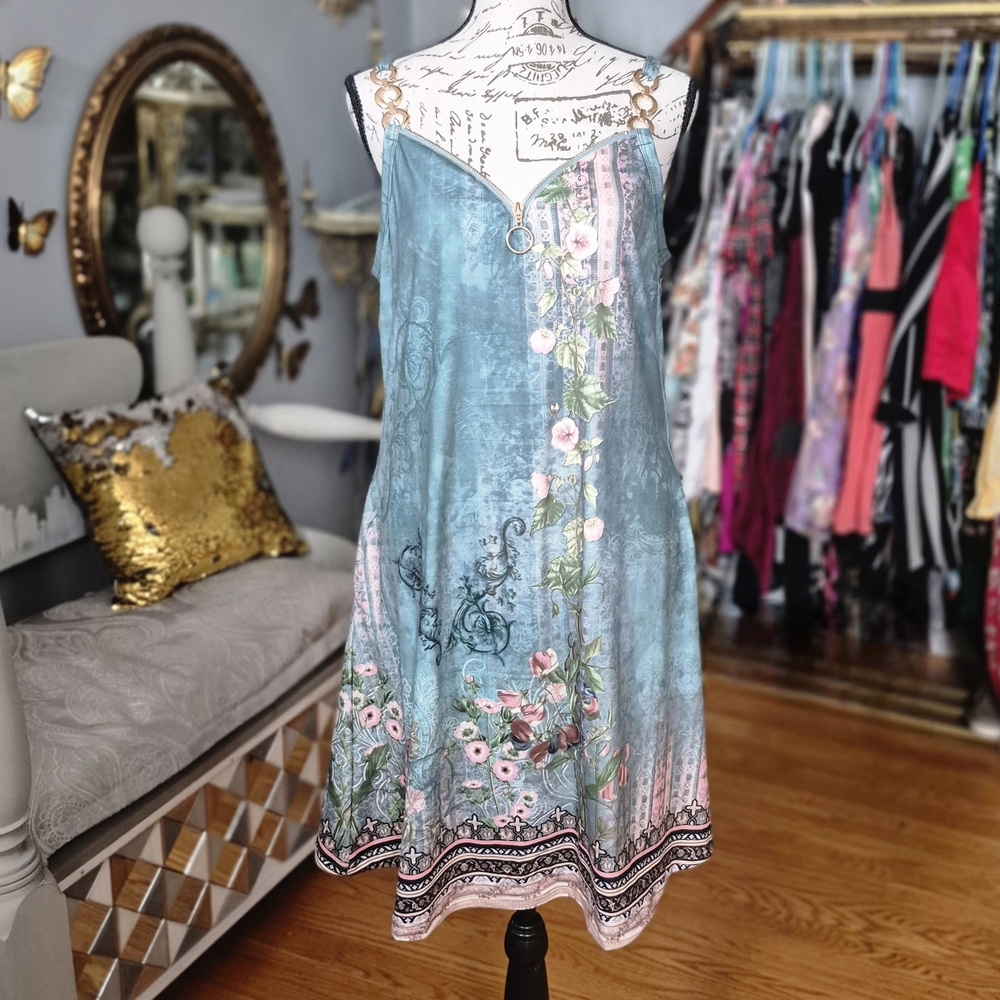 NWT ETCYY NEW Romantic Teal Dress with Zipper Accent Medium
